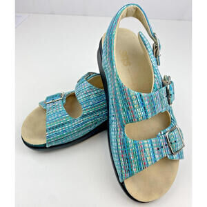 SAS Relaxed Sandal Rainbow Teal Slingback Summer 6 1/2 M Comfort Shoes USA EUC
